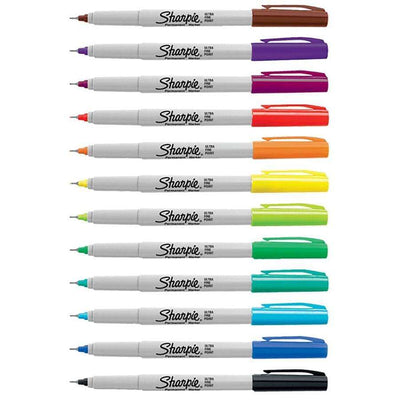 Set 12 rotuladores permanentes Sharpie Ultra Fine de colores vibrantes para trazos precisos y duraderos.