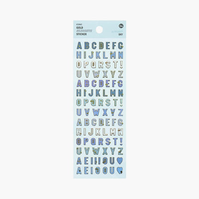 pegatinas con abecedario en letras mayúsculas azules con detalles dorados
