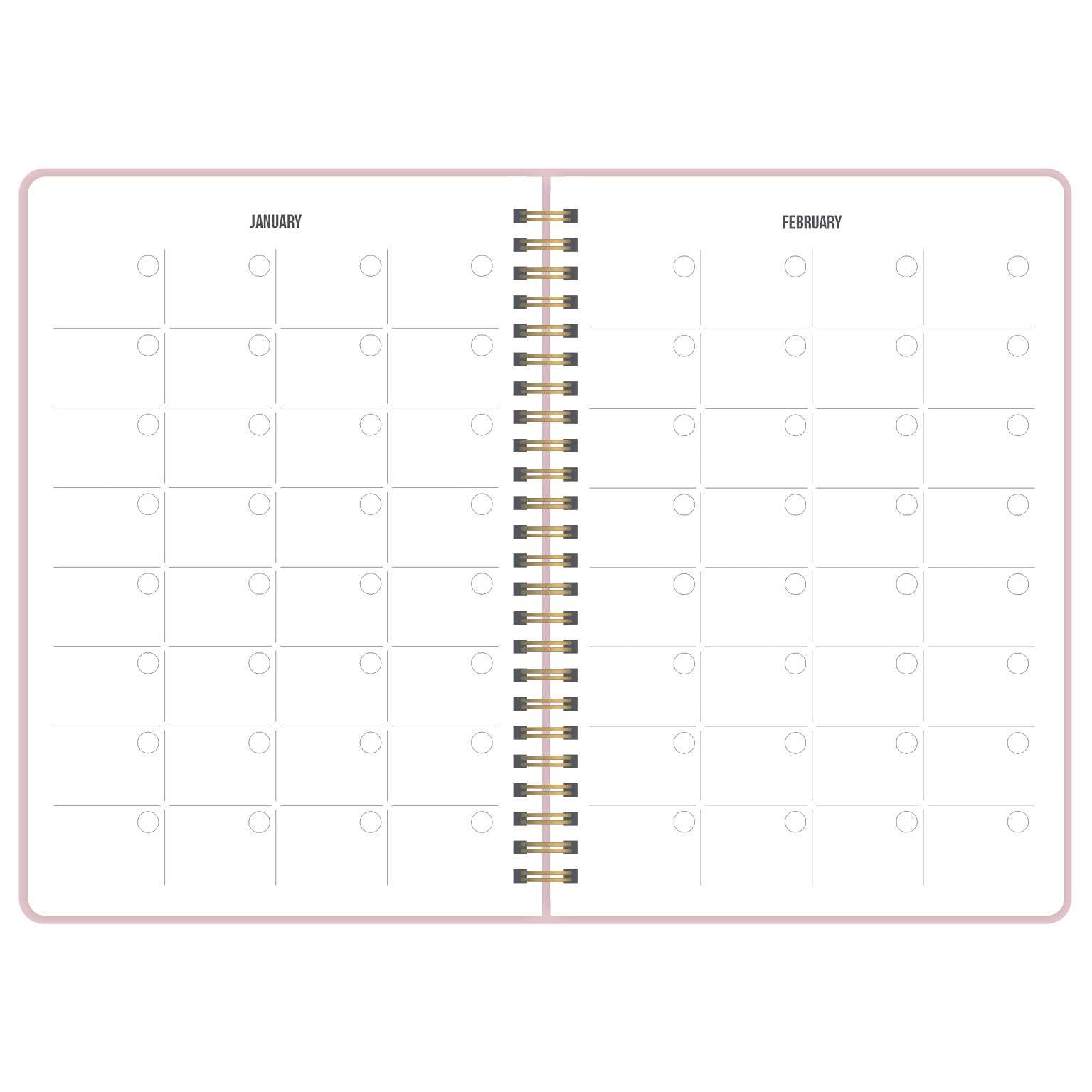 Planificador atemporal Beautiful Dreams con diseño semanal y espacio para notas.