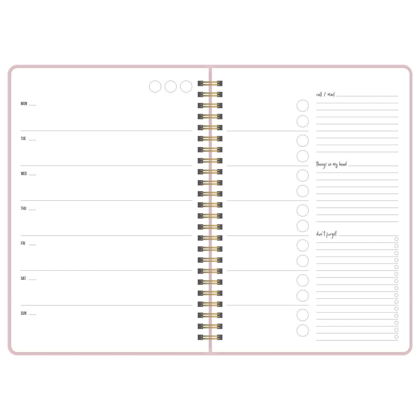 Planificador atemporal Beautiful Dreams con vista semanal y espacio para notas, diseño sin fechas, tapa dura rosa, incluye pegatinas.