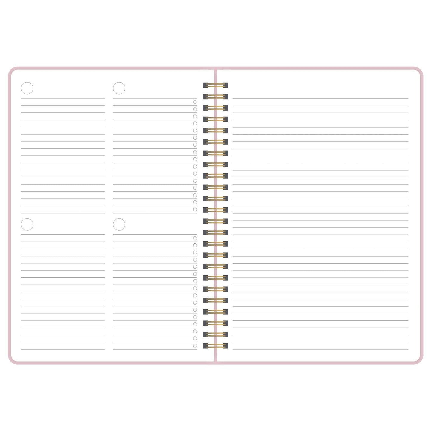 Planificador atemporal Beautiful Dreams abierto mostrando diseño de vista semanal y espacio para notas.