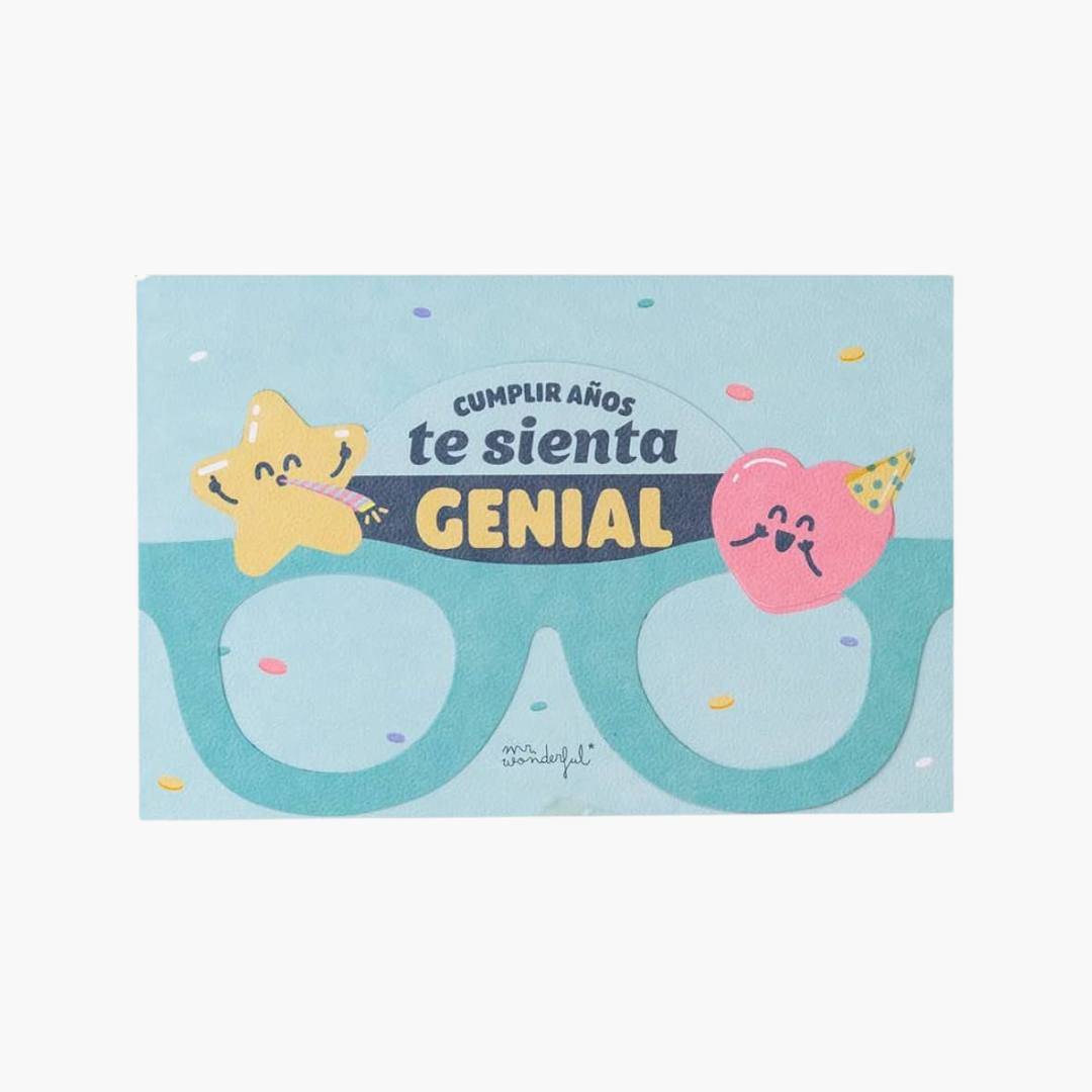 tarjeta de felicitación de cumpleaños con forma de gafas