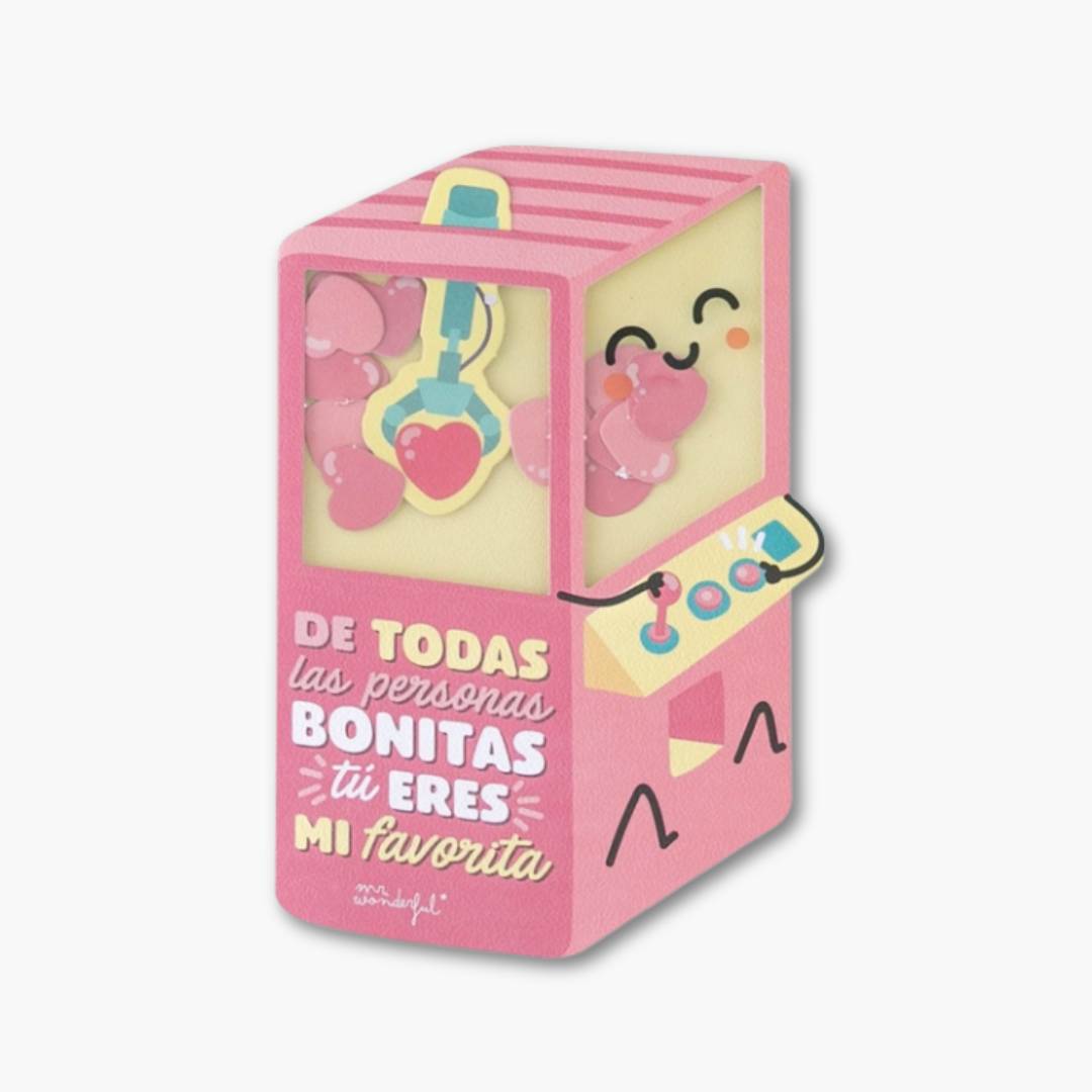 tarjeta de felicitación con forma de maquina recreativa