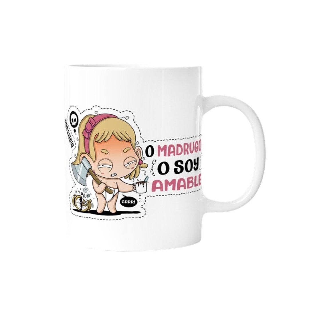Taza Amable con diseño divertido y original, 360 ml de cerámica, apta para microondas y lavavajillas.