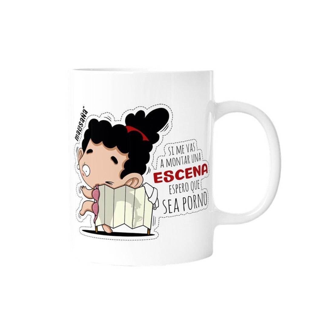 Taza Escena con diseño divertido y original para alegrar las mañanas, 360 ml, apta para microondas y lavavajillas.