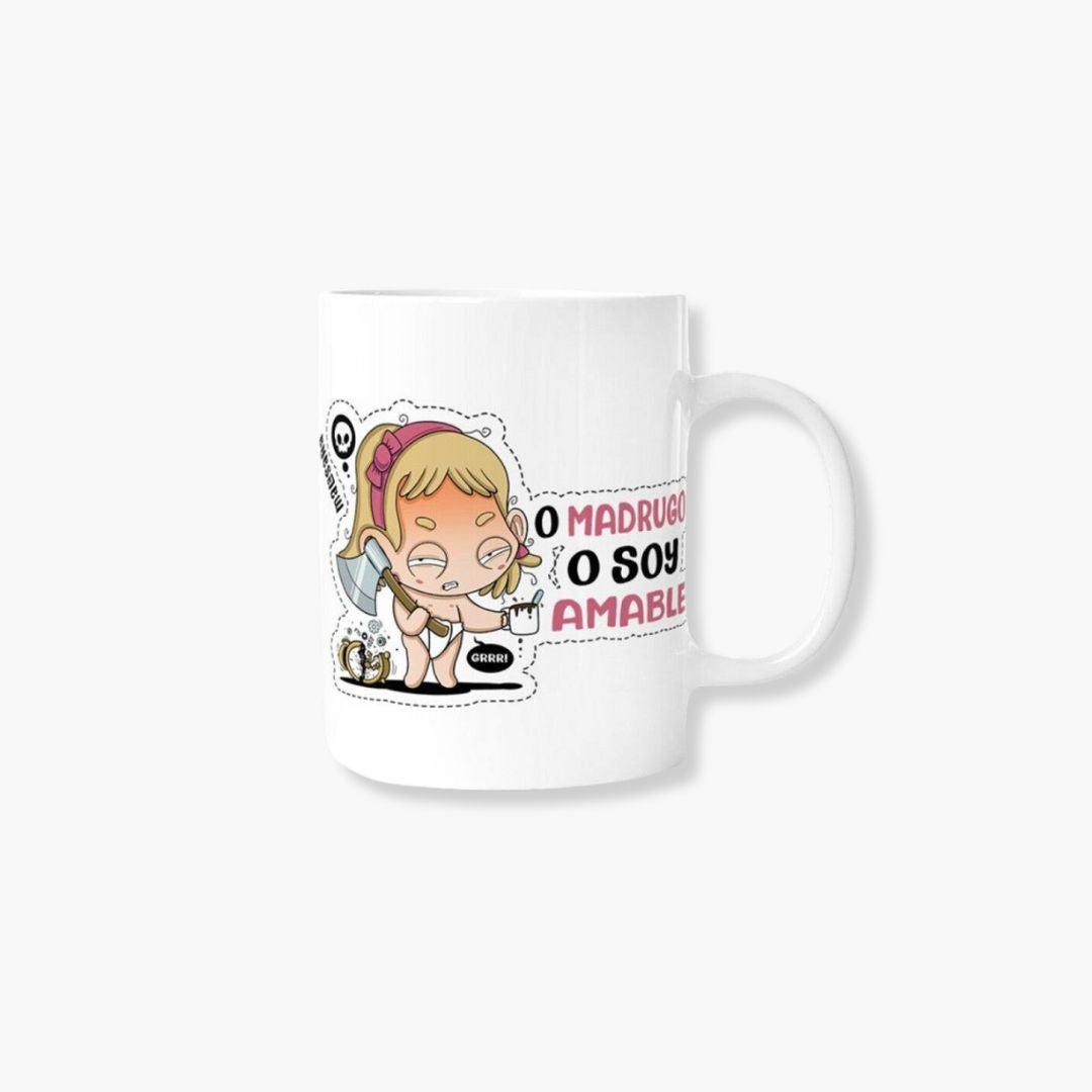 Taza Amable con diseño divertido y mensaje humorístico, ideal para café o té, capacidad de 360 ml.