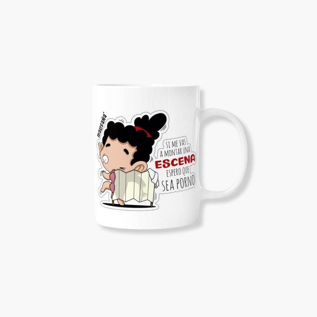 Taza Escena con diseño divertido y mensaje humorístico, 360 ml, cerámica.