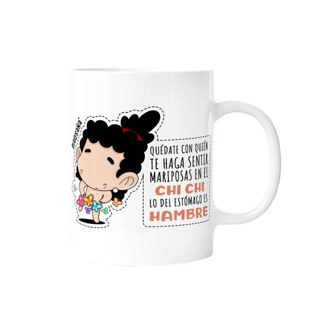 Taza Mariposas divertida de cerámica con diseño humorístico y capacidad de 360 ml.
