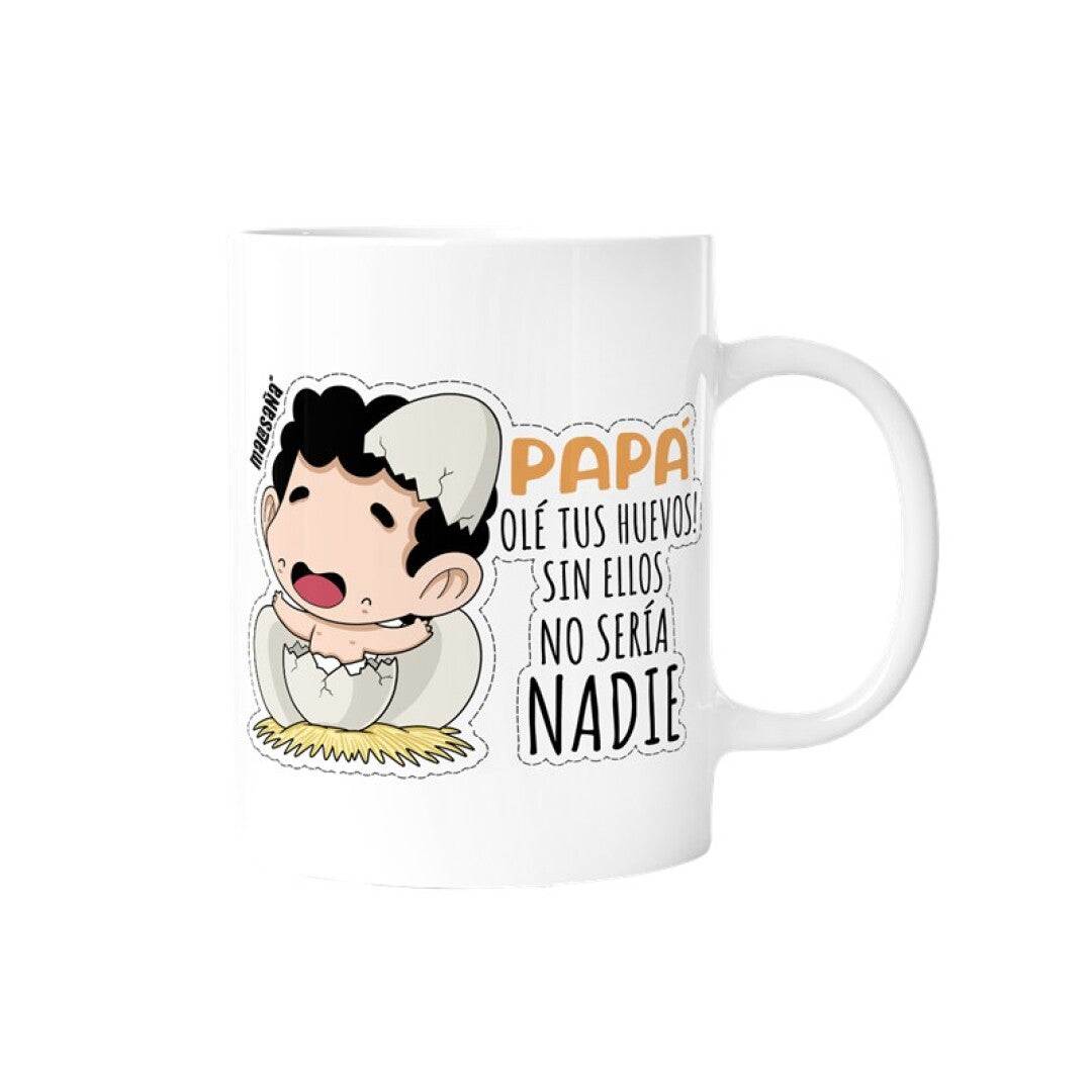 Taza Papá Huevos de cerámica divertida, diseño original, 360 ml, apta microondas y lavavajillas.