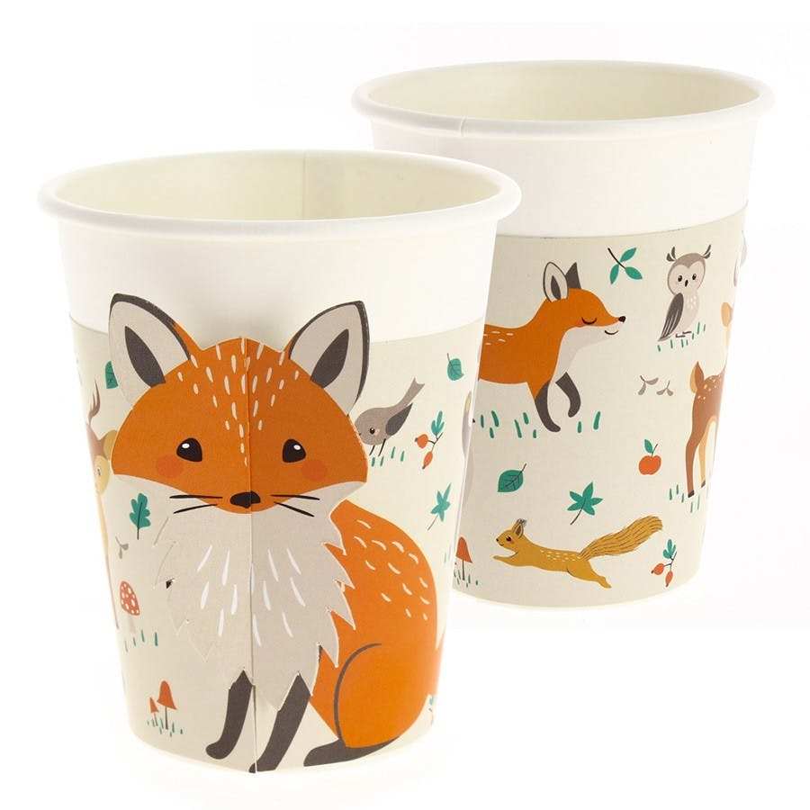 vasos desechables para fiesta infantil con animales del bosque