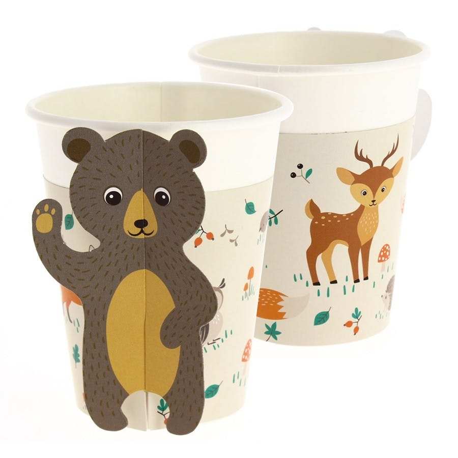 vasos desechables para fiesta infantil con animales del bosque