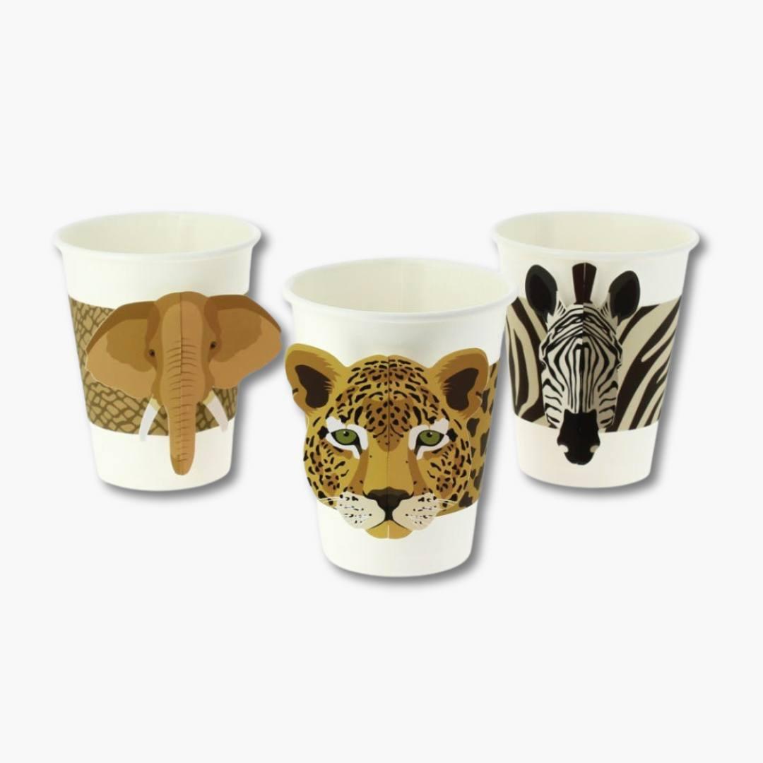 vasos desechables para fiesta infantil con animales de la sabana