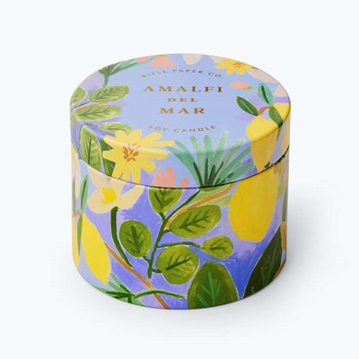 Vela perfumada Amalfi del Mar en lata, diseño elegante colorido, aroma eucalipto, sal marina, lima, jazmín, Rifle Paper Co.