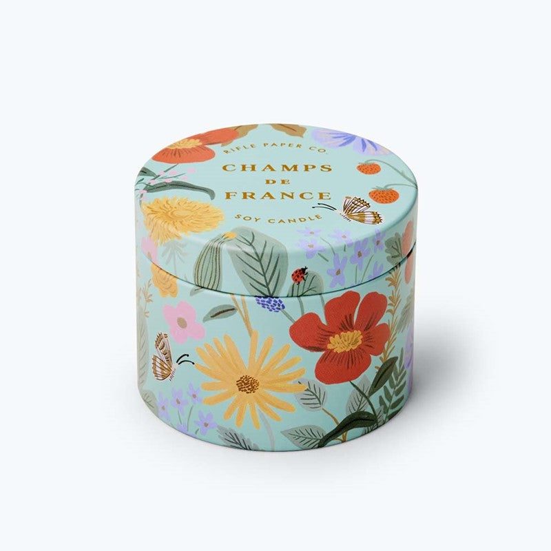 Vela Perfumada Champs de France en lata con diseño floral de Rifle Paper Co.