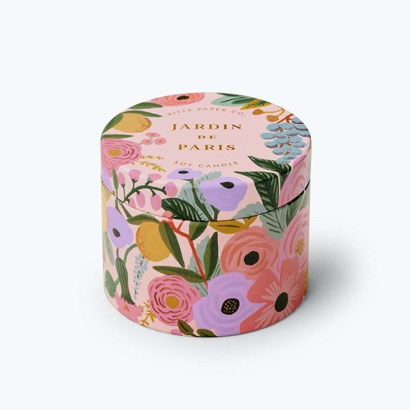 Vela perfumada Jardin de Paris en lata decorada con motivos florales de Rifle Paper Co.