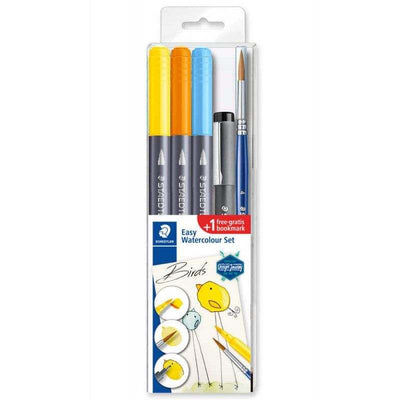 Set Rotuladores Watercolor Brush Staedtler Easy para principiantes, incluye rotuladores de doble punta, pincel y delineador negro, Set Birds.