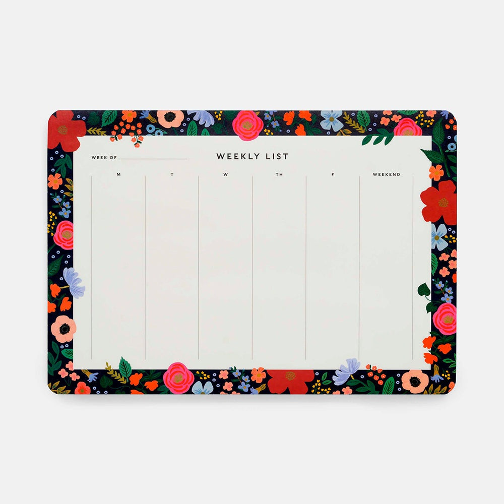 Planificador Semanal Wild Rose con ilustraciones florales de Rifle Paper Co., diseño funcional para organización semanal.