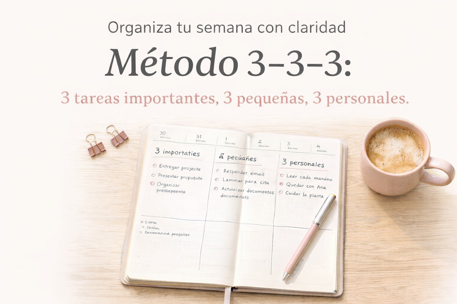 El método 3–3–3 para organizar tu semana (sin listas infinitas)