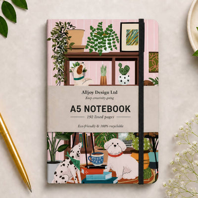 Cuaderno A5 Alljoy Design Cosy Companions con perros, libros y plantas