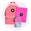 set de papelería escolar con mochila, carpeta y estuche en color rosa