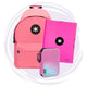 set de papelería escolar con mochila, carpeta y estuche en color rosa
