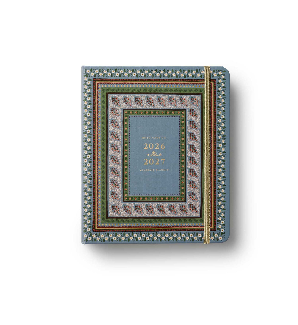 Agenda academica 2026-2027 Paisley de Rifle Paper Co, portada azul con foil dorado