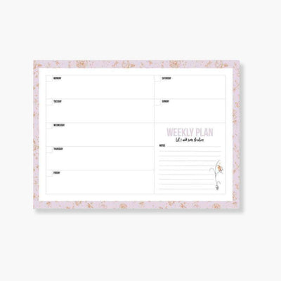 Planificador Semanal Flying Fortune con diseño floral a todo color, tamaño A4, espacios para planificar la semana.