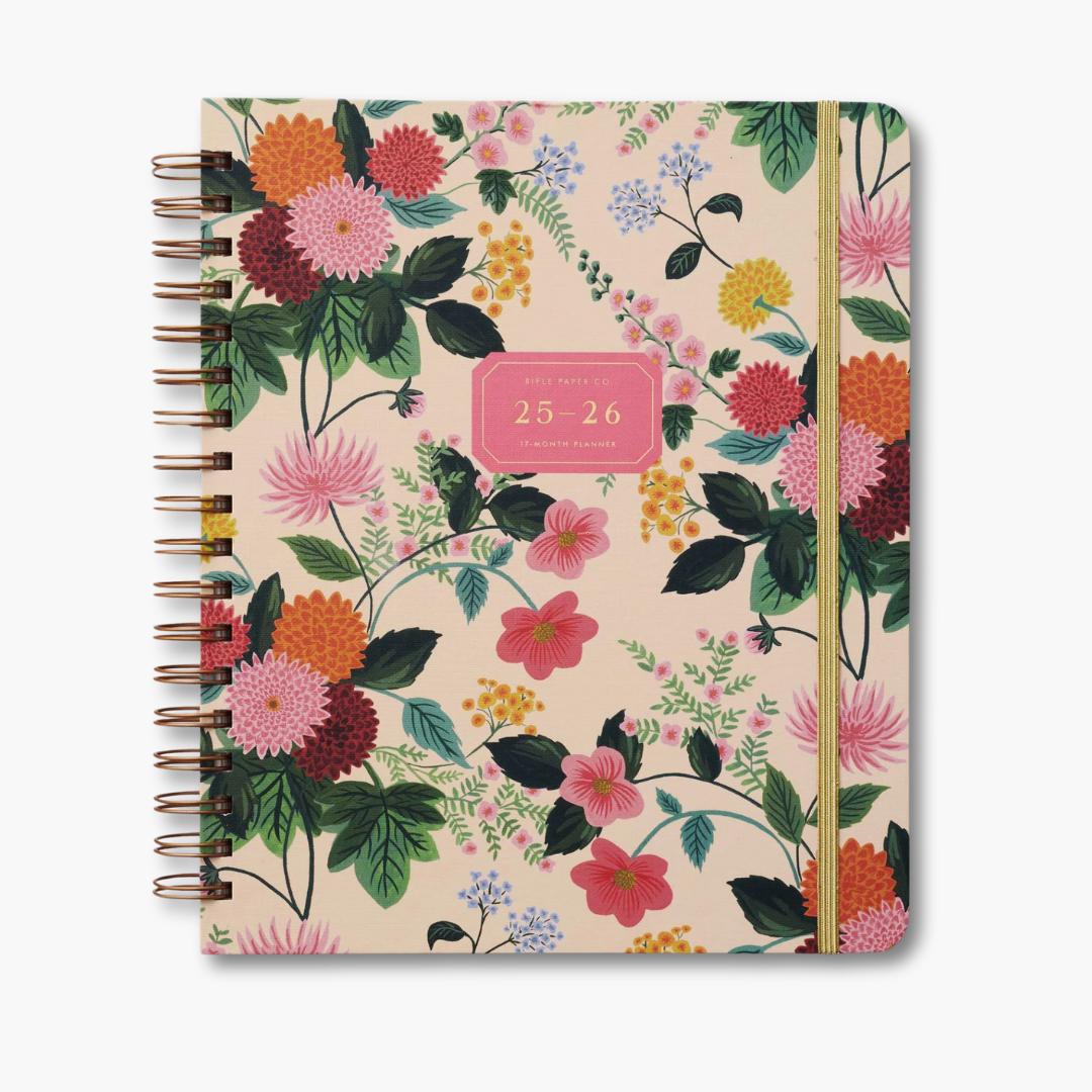 agenda de 17 meses 2025-2026 con diseño floral dahlia de Rifle Paper Co