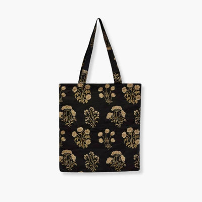 Bolsa de tela multiusos negra con estampado floral, diseño elegante de House Doctor.