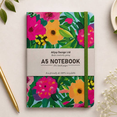 Cuaderno A5 Alljoy Design Summer Blooms con flores pintadas en rosas y naranjas