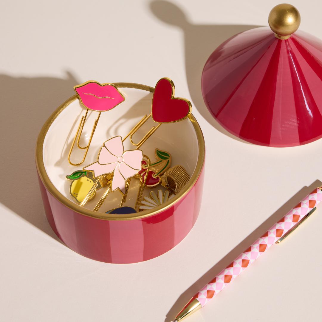 Caja decorativa de cerámica - Pink + Red Stripe