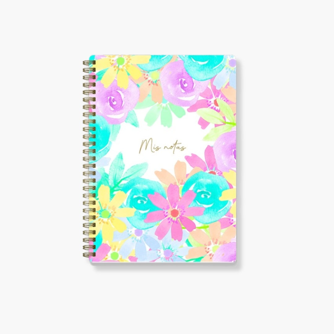 Cuaderno de Anillas A5 Summer con diseño floral y Wire-O, tapa dura grabada.