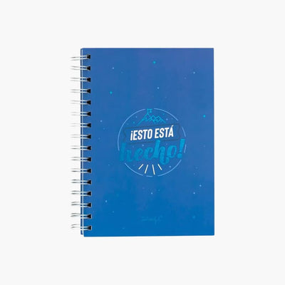cuaderno de anillas A5 son portada azul y frase esto esta hecho