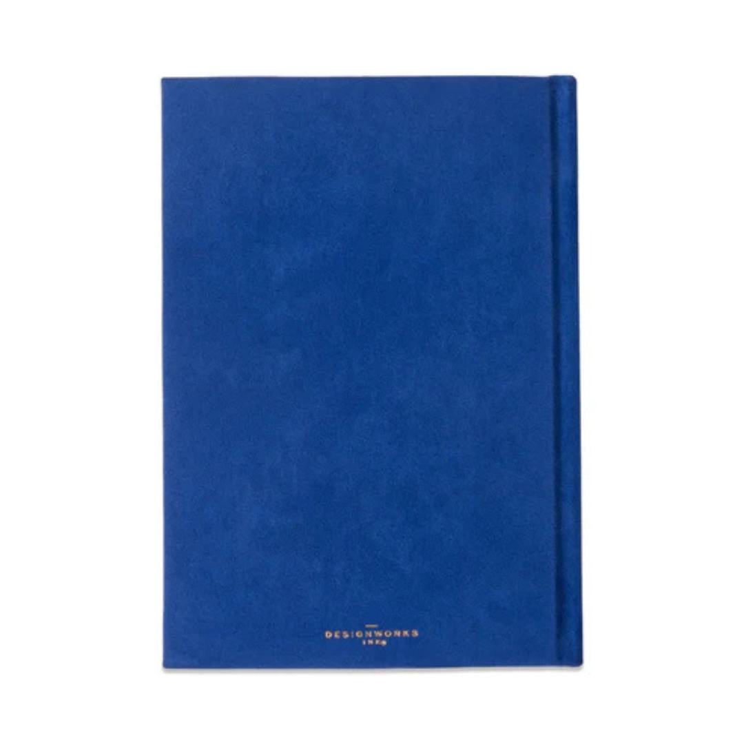 trasera cuaderno a5 color azul con formas geométricas grabadas en dorado