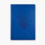 cuaderno A5  con portada azul y grabado de pluma 