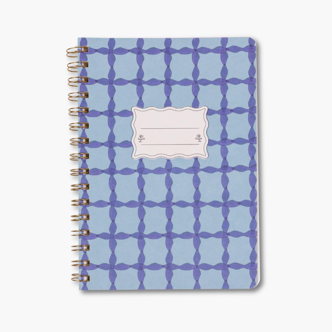 Twin-Wire Tulip Blue Lattice Notebook