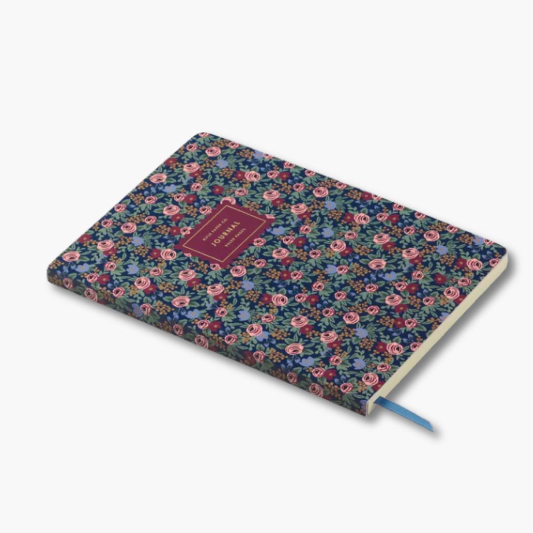 portada diario tapa blanda y diseño floral roses de rifle paper co
