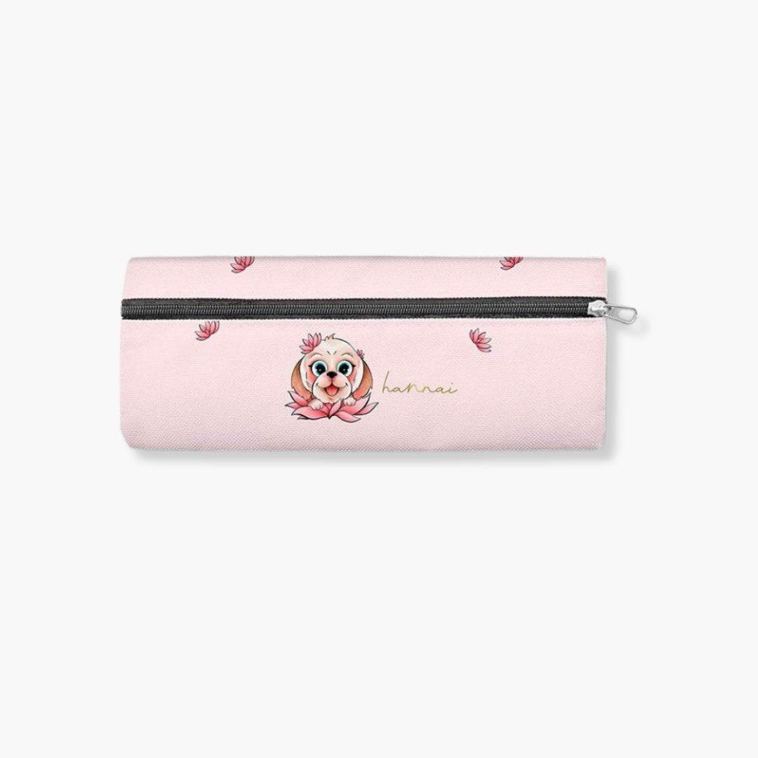 Estuche grande Hannai Lotus Dog con diseño colorido y cremallera segura.