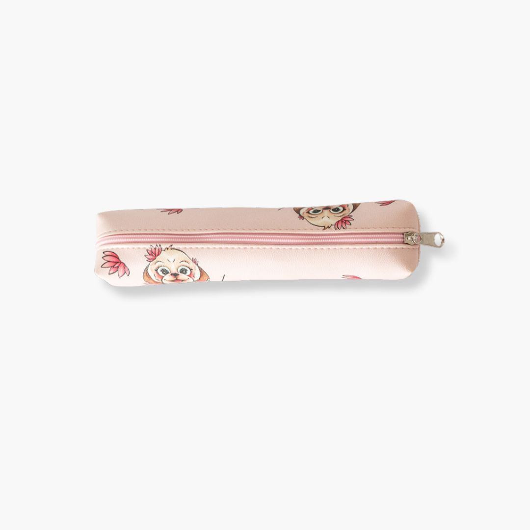 Estuche pequeño colorido Hannai - Lotus Dog con diseño ilustrativo, cierre de cremallera, ideal para útiles escolares.