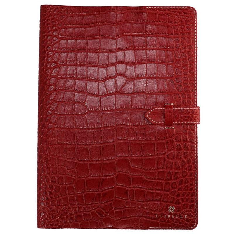 Libreta de piel Mónaco hecha a mano con diseño de cocodrilo en color rojo, papel ecológico.