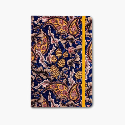 libreta A5 morris con diseño floral y goma de cierre