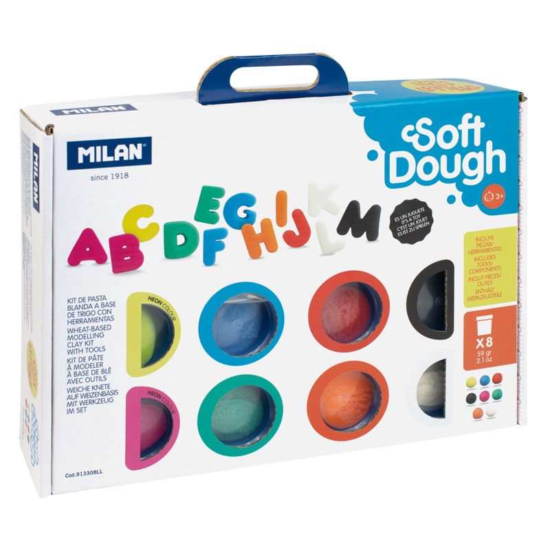 Maletín juguete educativo Soft Dough Abecedario con pasta modelar y moldes de letras.