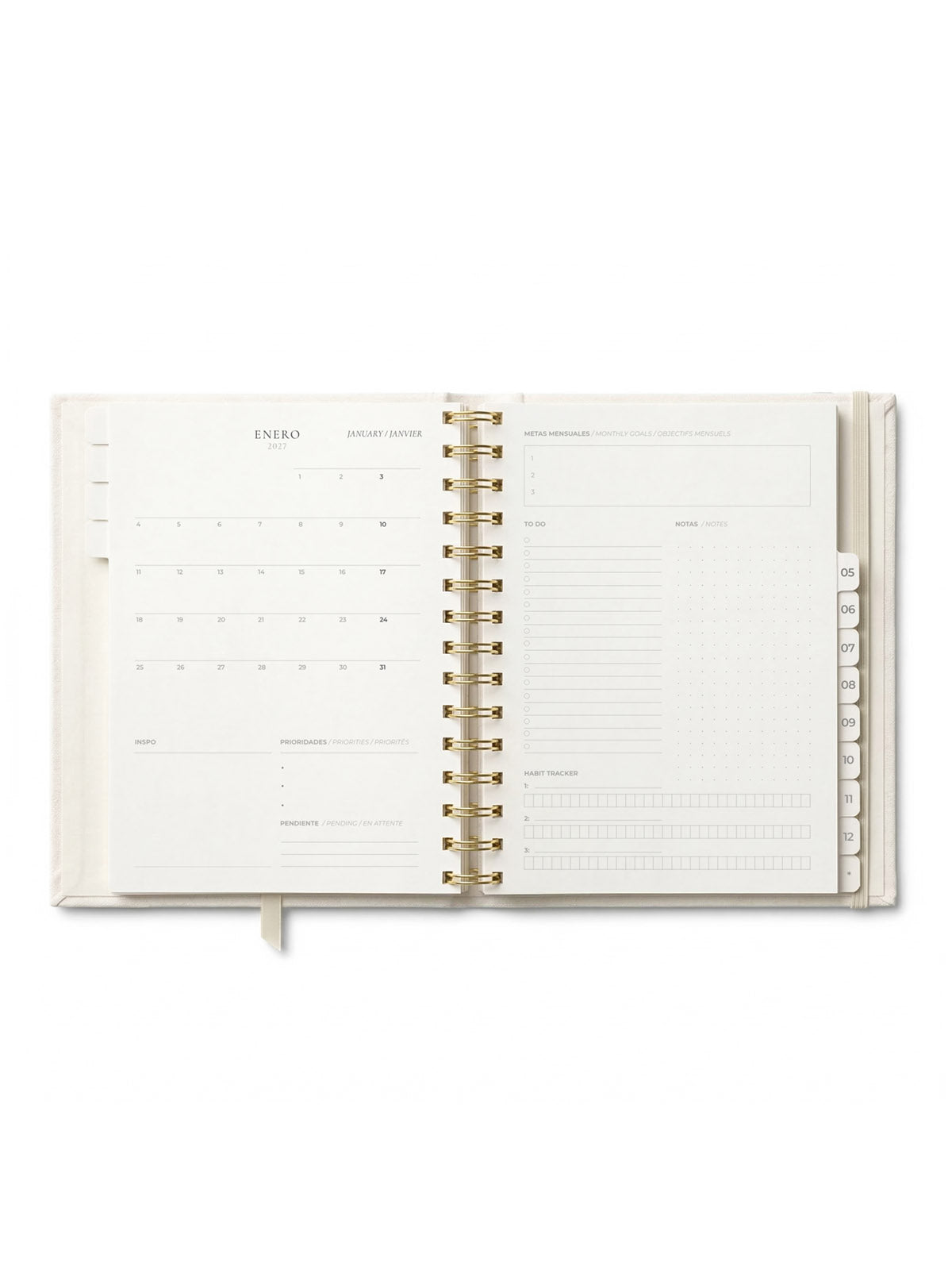 Agenda Suede 2027, vista mensual interior
