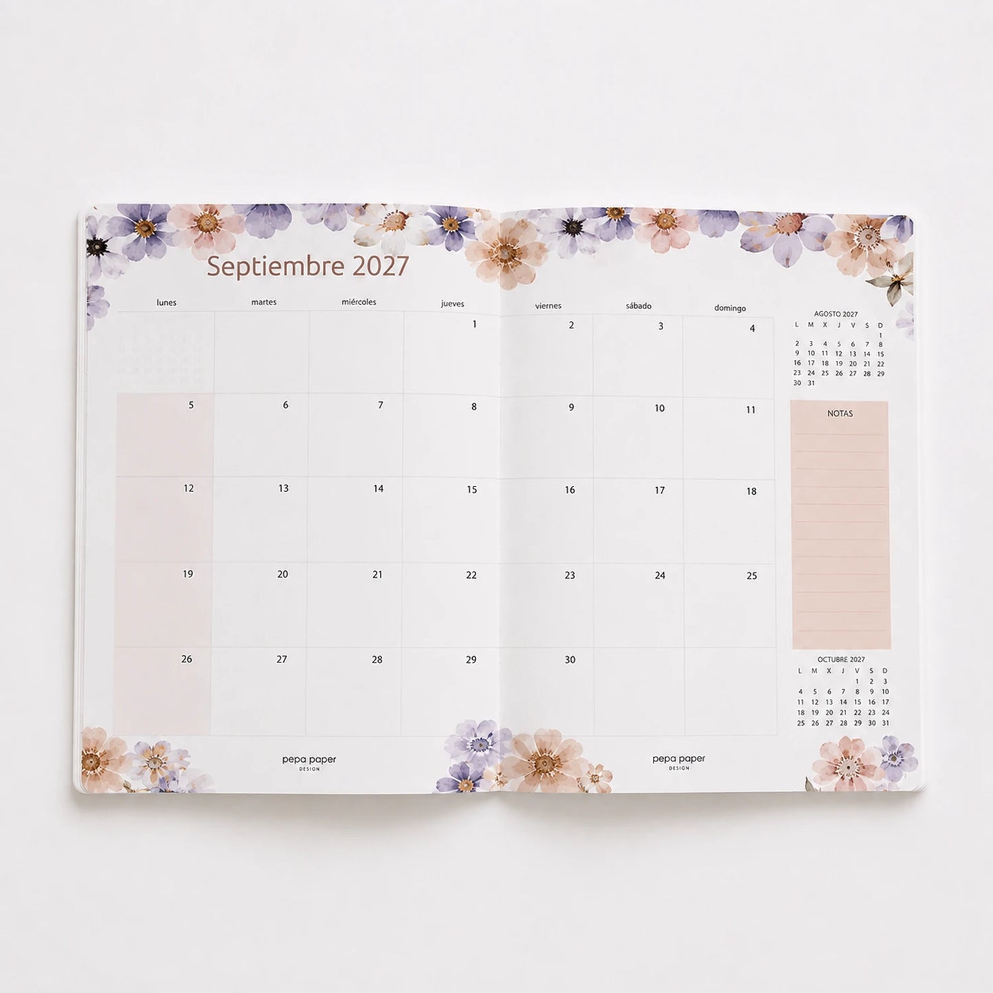 Agenda Mensual 2026-2027 Pressed Flowers Dark Cast