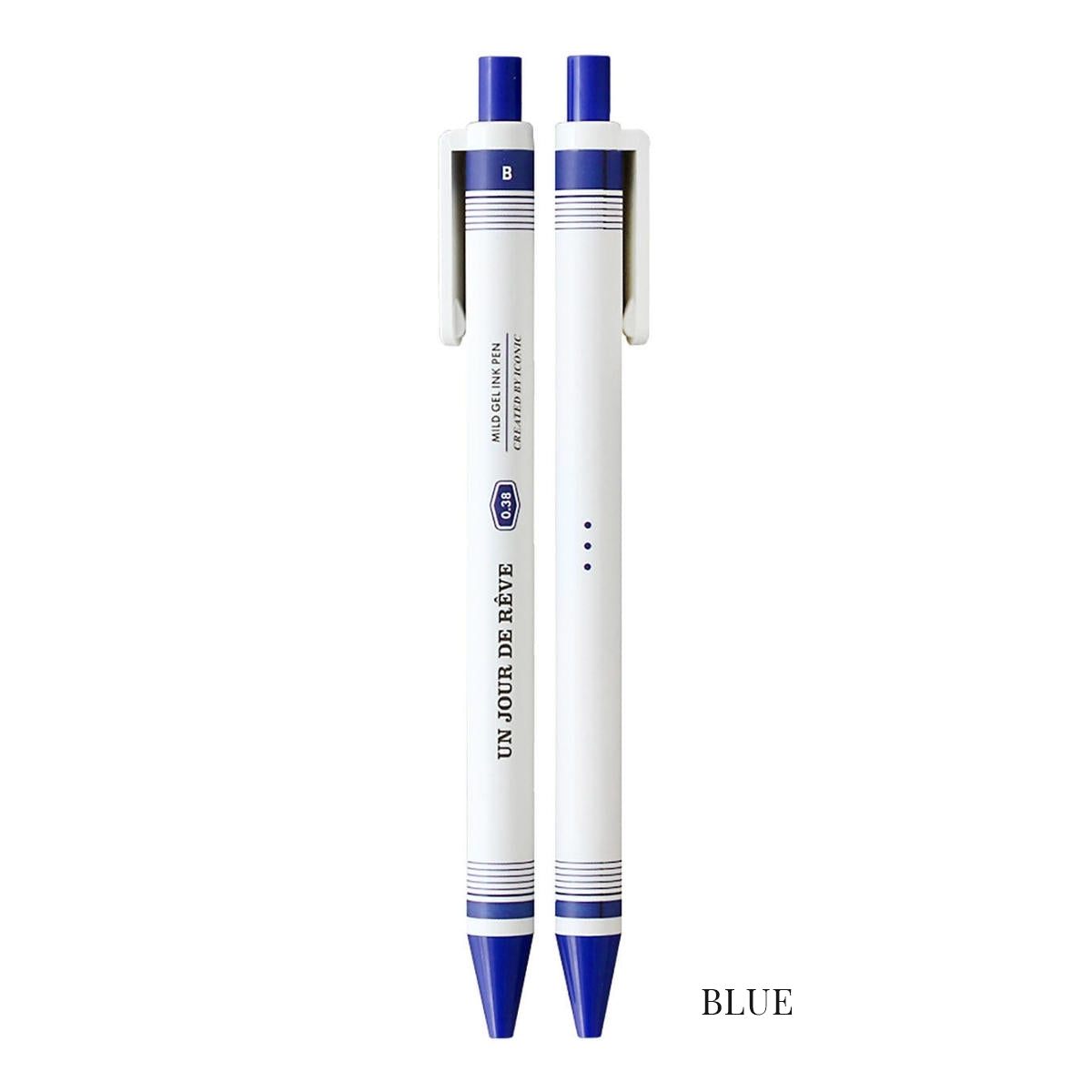 Bolígrafos de Tinta Gel 0.38mm Iconic en color azul con diseño retro minimalista.