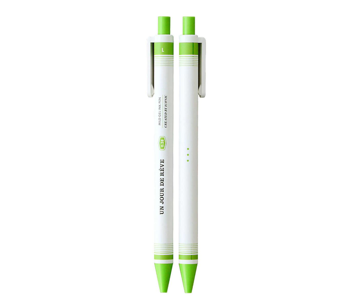 Bolígrafos de Tinta Gel 0.38mm Iconic en verde, diseño retro minimalista.