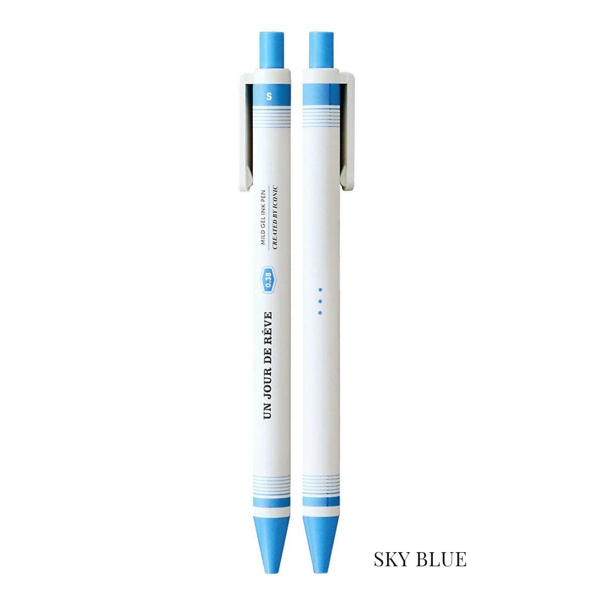 Bolígrafos de Tinta Gel 0.38mm Iconic en color azul celeste con diseño retro minimalista.