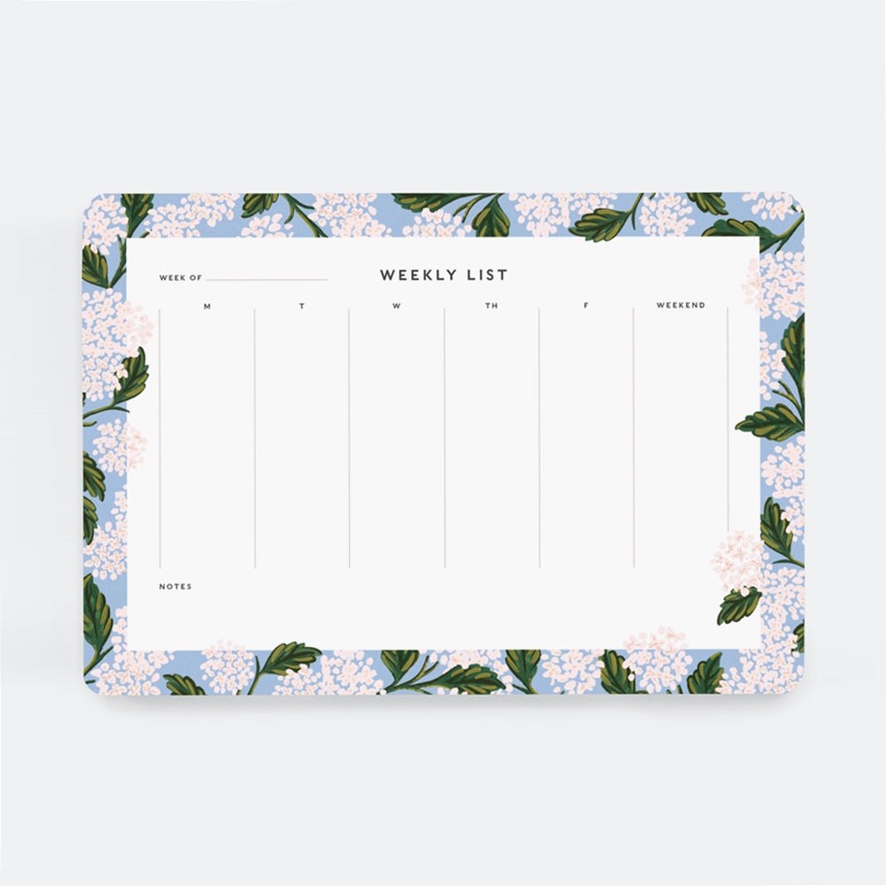 Planificador Semanal Hydrangea de Rifle Paper Co. con ilustraciones exclusivas y diseño funcional.
