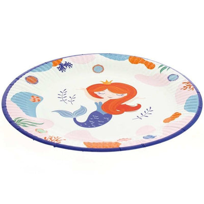 platos desechables para fiesta infantil con sirenas y detalles marinos