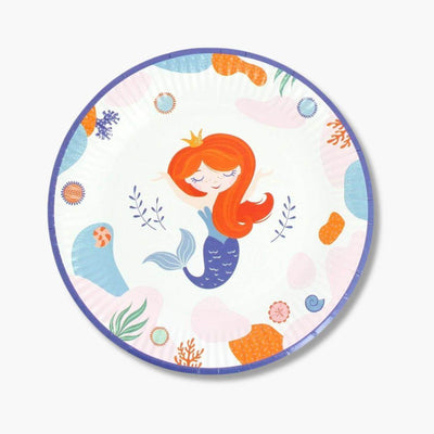 platos desechables para fiesta infantil con sirenas y detalles marinos